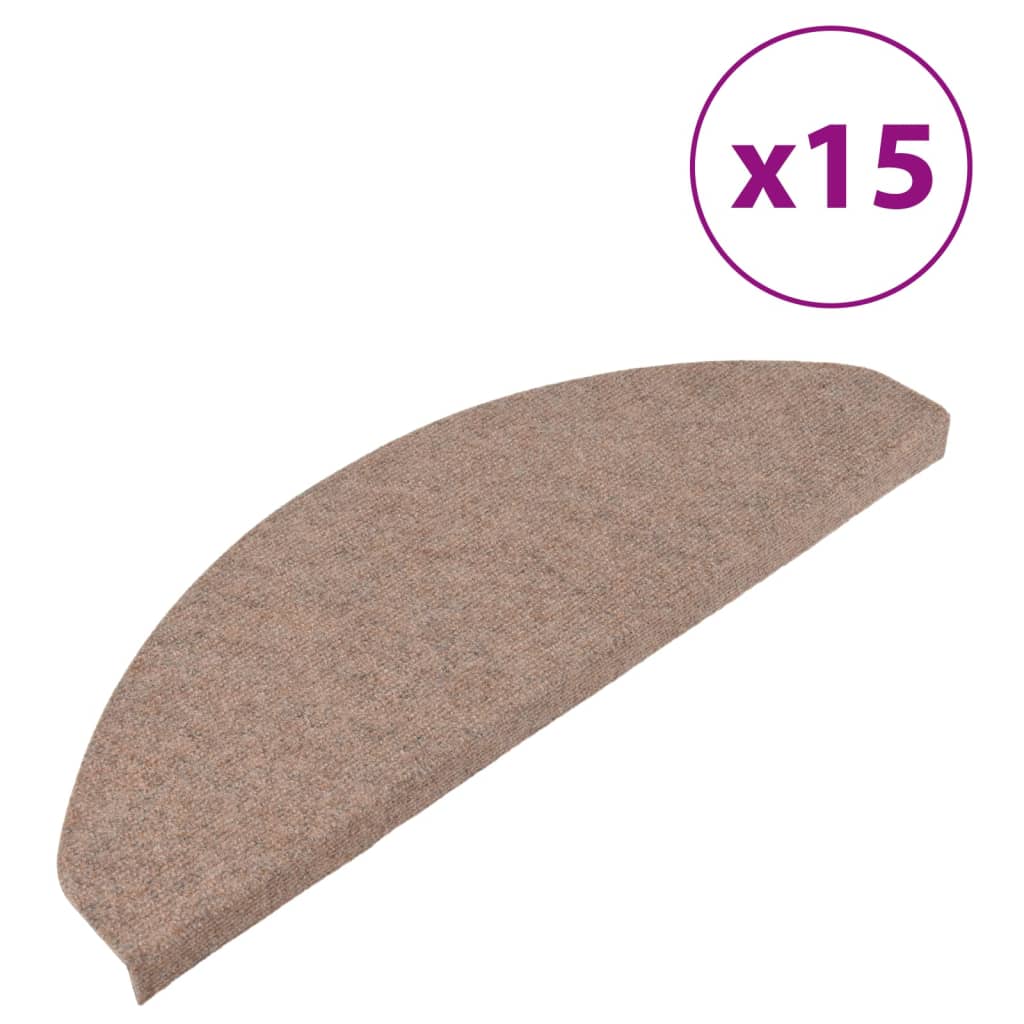 vidaXL kāpņu paklāji, 15 gab., pašlīmējoši, 65x22,5x3,5 cm, bēši