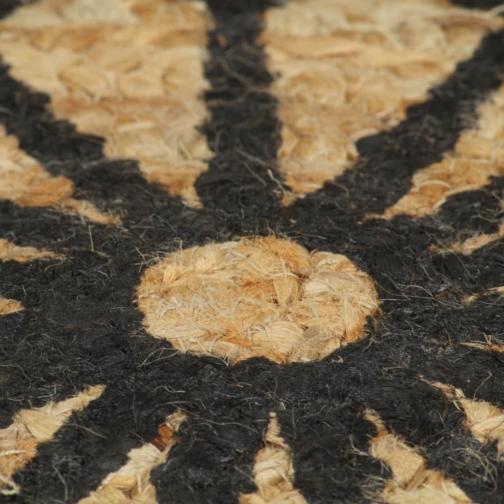 vidaXL paklājs ar melnu apdruku, džuta, 150 cm, roku darbs