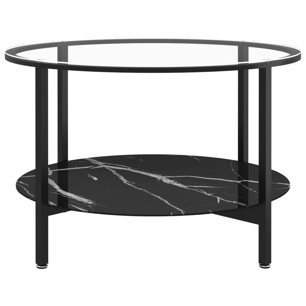 vidaXL kafijas galdiņš, melns un melna marmora, 70 cm, rūdīts stikls
