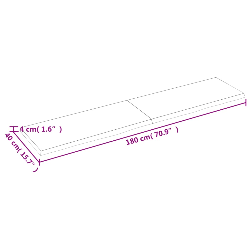 vidaXL vannasistabas virsma, 180x40x(2-4) cm , neapstrādāts masīvkoks