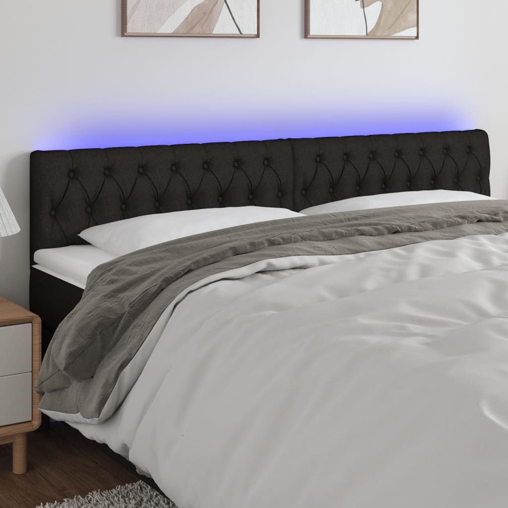vidaXL gultas galvgalis ar LED, 180x7x78/88 cm, melns audums