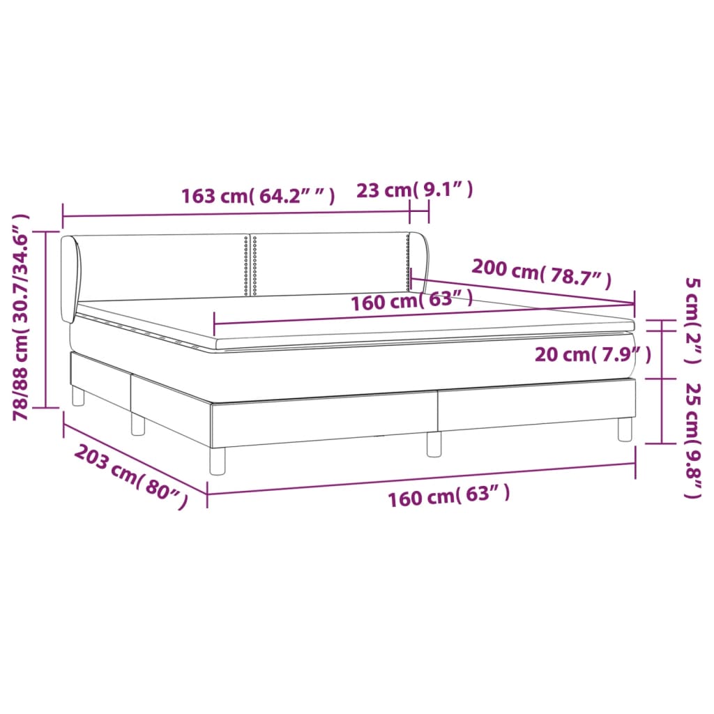 vidaXL atsperu gulta ar matraci, melna samts, 160x200 cm
