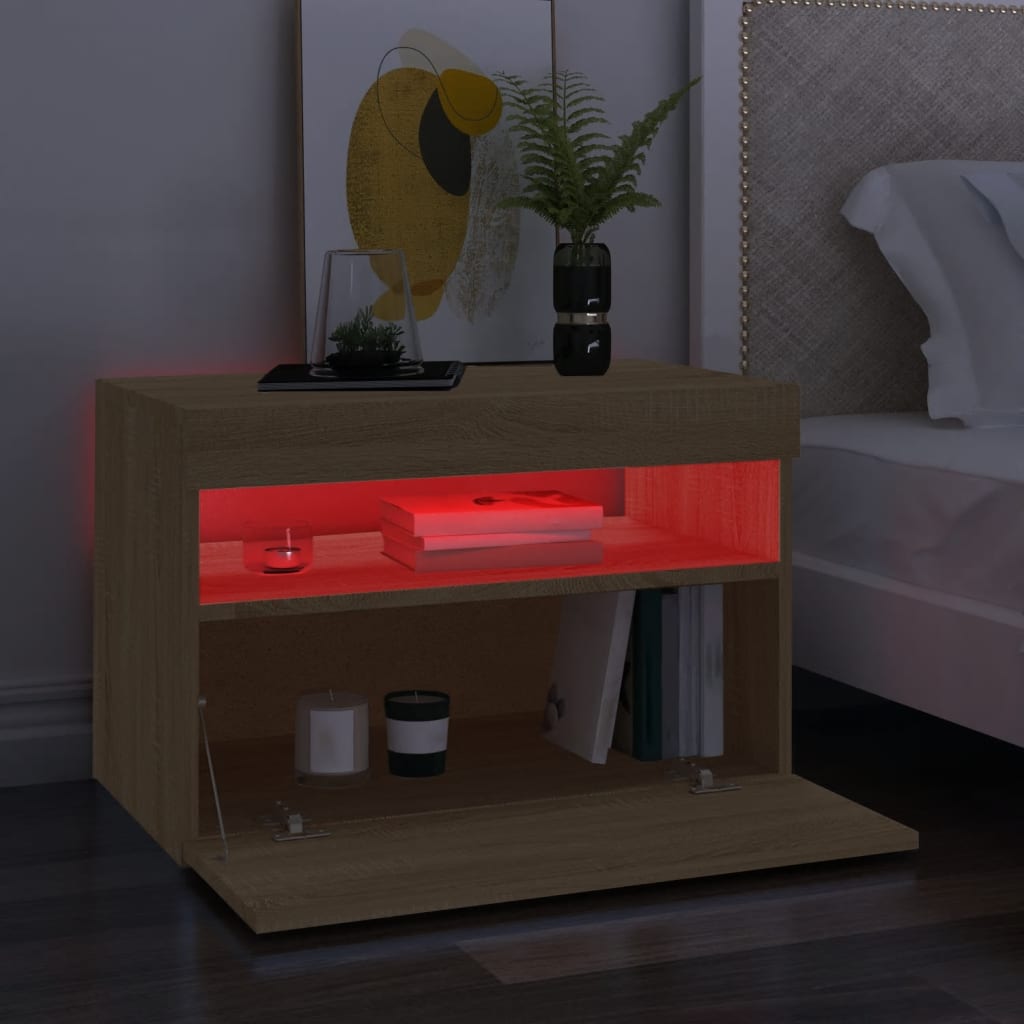 vidaXL TV galdiņš ar LED lampiņām, ozolkoka krāsā, 60x35x40 cm