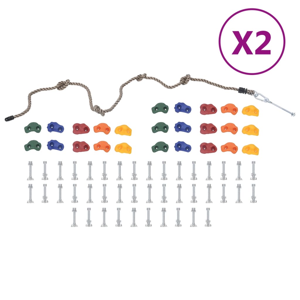 vidaXL kāpšanas sienas aizķeres ar virvi, 50 gab., daudzkrāsainas