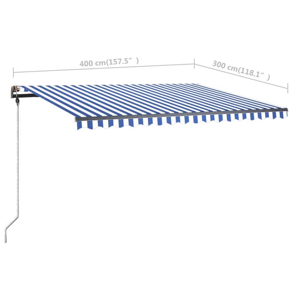 vidaXL izvelkama markīze ar stabu, 400x300 cm, manuāla, zila/balta