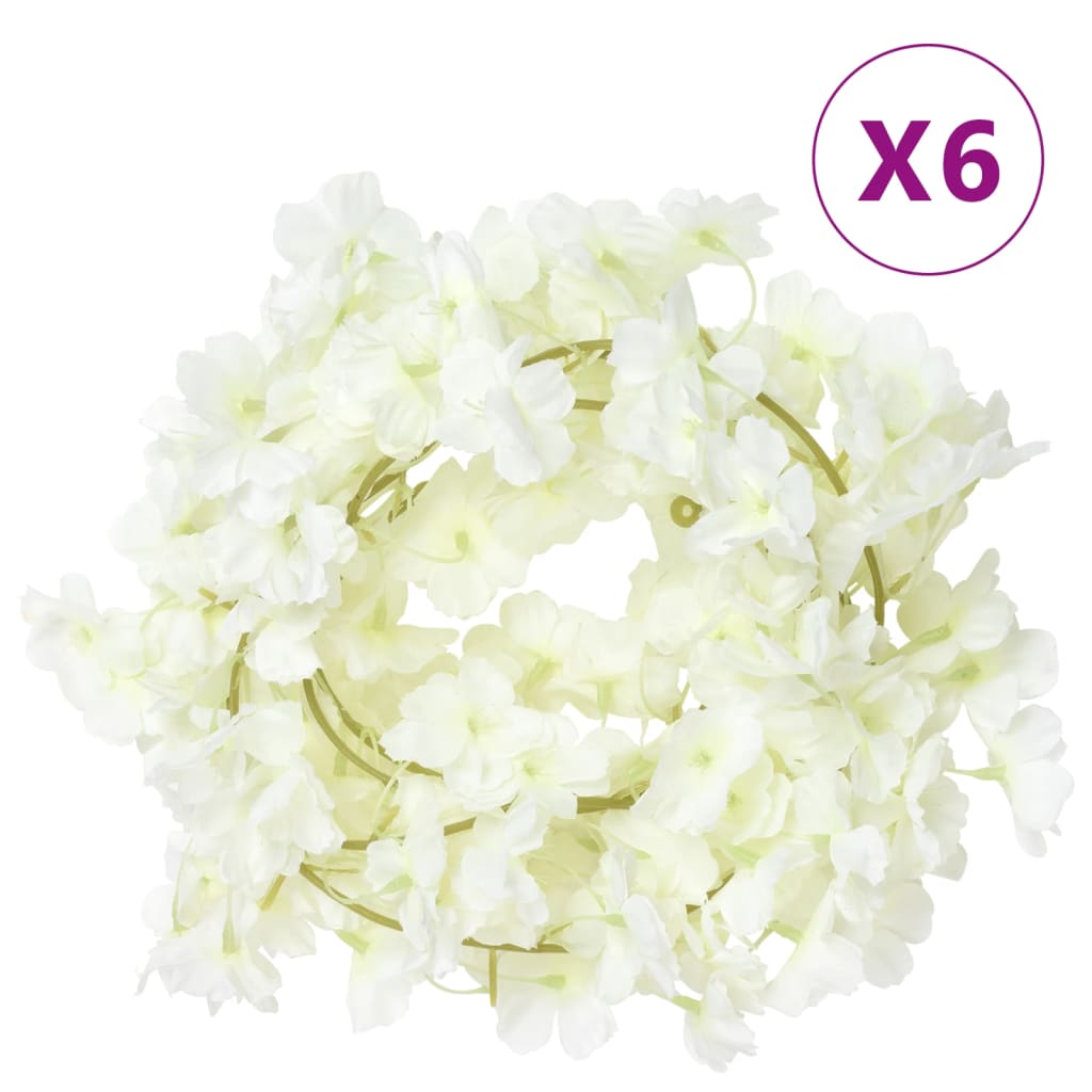 vidaXL mākslīgo ziedu vītnes, 6 gab., balts, 180 cm