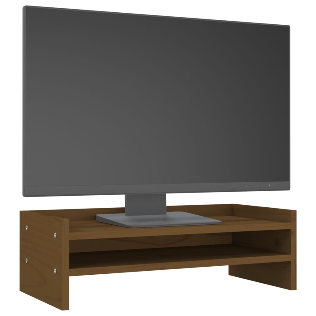 vidaXL monitora paliktnis, medus brūns, 50x24x16 cm, priedes masīvkoks