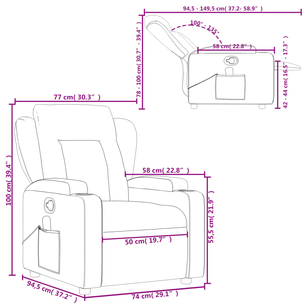 vidaXL masāžas krēsls, atgāžams, melns audums