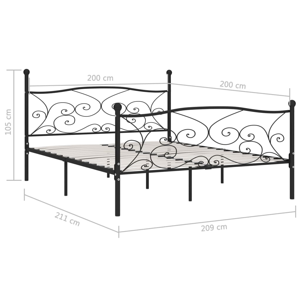 vidaXL gultas rāmis ar redeļu pamatni, melns, 200x200 cm, metāls