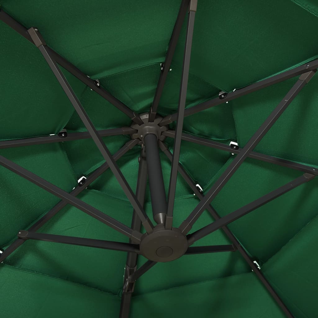 vidaXL 4-līmeņu saulessargs ar alumīnija kātu, 3x3 m, zaļš