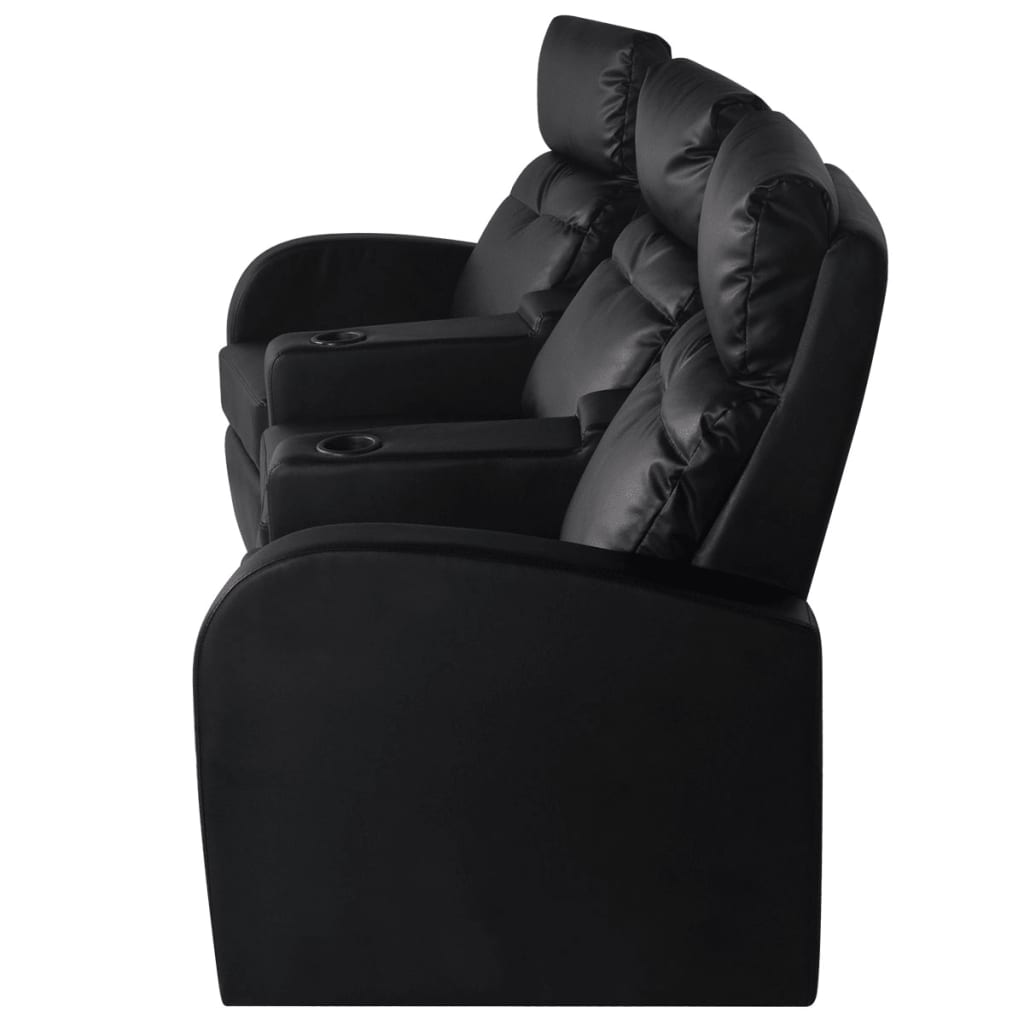 vidaXL atgāžams atpūtas krēsls, trīsvietīgs, melna mākslīgā āda
