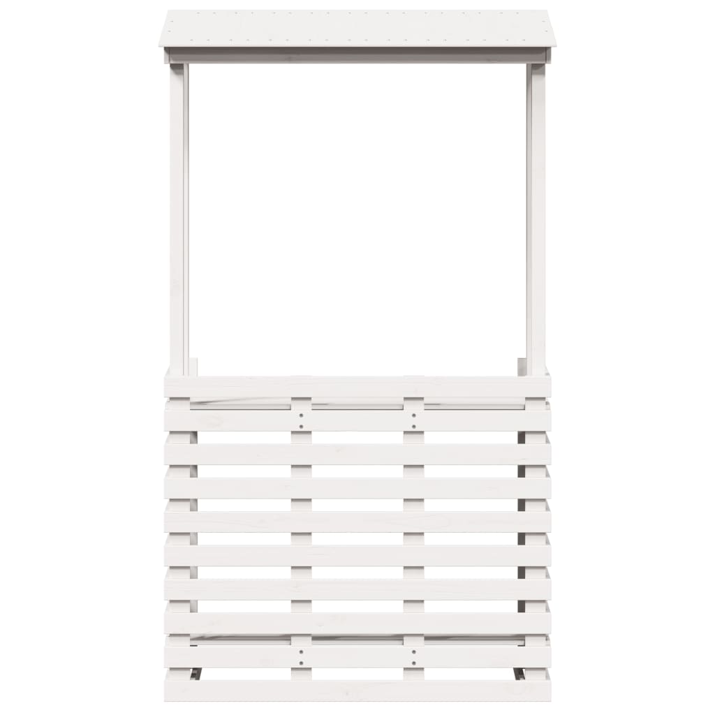 vidaXL āra bāra galds ar jumtu, balts, 112,5x57x195,5 cm, masīvkoks