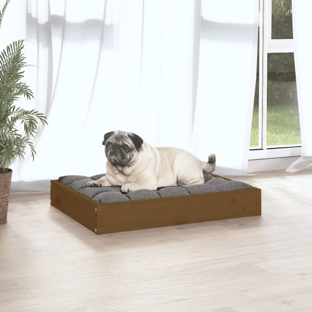 vidaXL suņu gulta, medus brūna, 61,5x49x9 cm, priedes masīvkoks