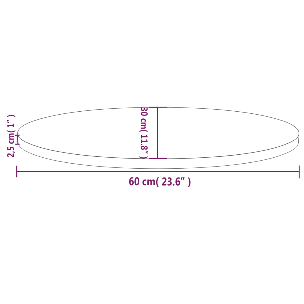 vidaXL galda virsma, 60x30x2,5 cm, priedes masīvkoks, ovāla