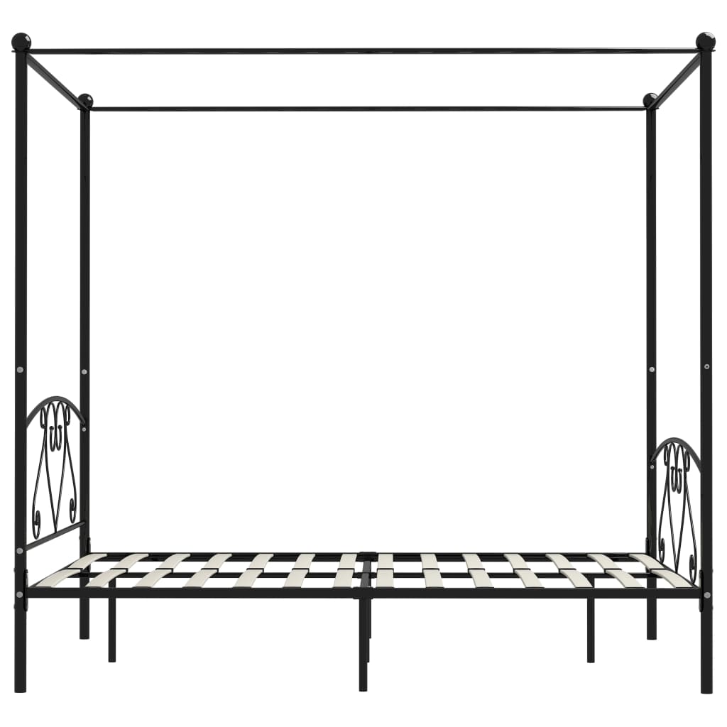 vidaXL gultas rāmis ar nojumi, melns metāls, 140x200 cm