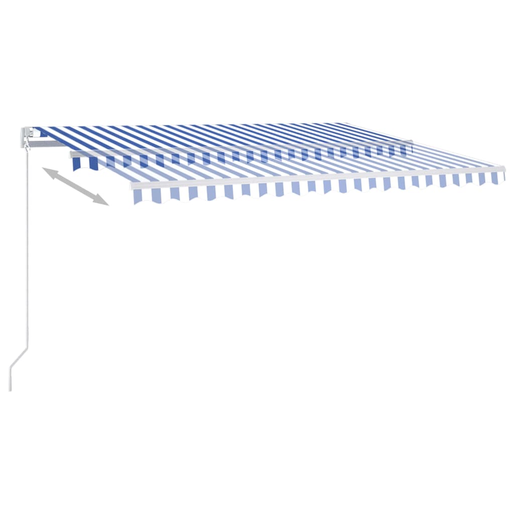 vidaXL izvelkama markīze ar LED un vēja sensoru, 4x3,5m, zila ar baltu