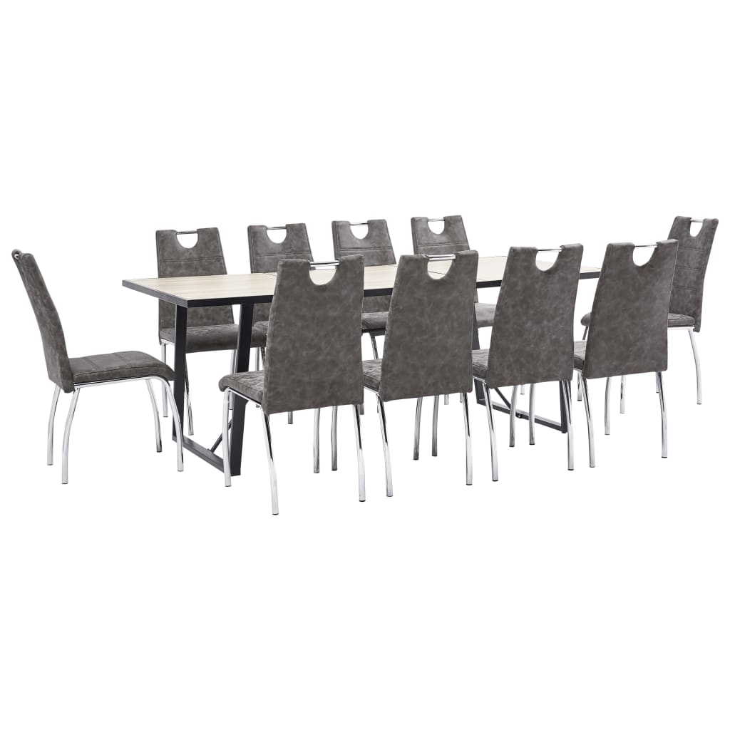 vidaXL virtuves galds un 10 krēsli, brūna mākslīgā āda