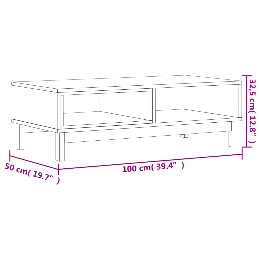 vidaXL kafijas galdiņš FLAM, 100x50x32,5 cm, priedes masīvkoks