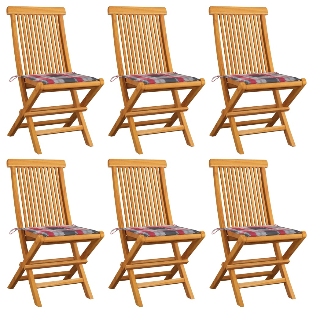 vidaXL dārza krēsli, matrači ar četrstūriem, 6 gab., masīvs tīkkoks