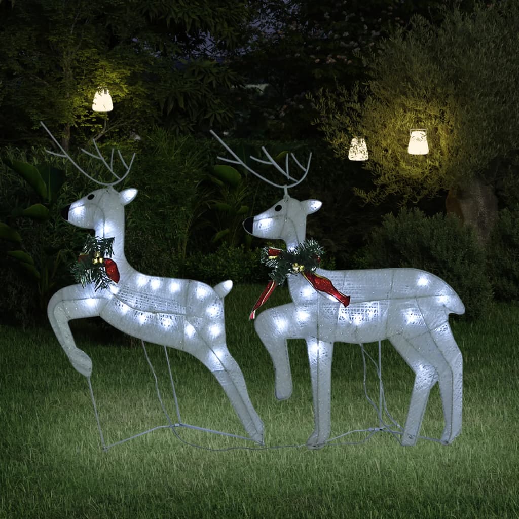 vidaXL Ziemassvētku ziemeļbrieži, 2 gab., balti, 40 LED