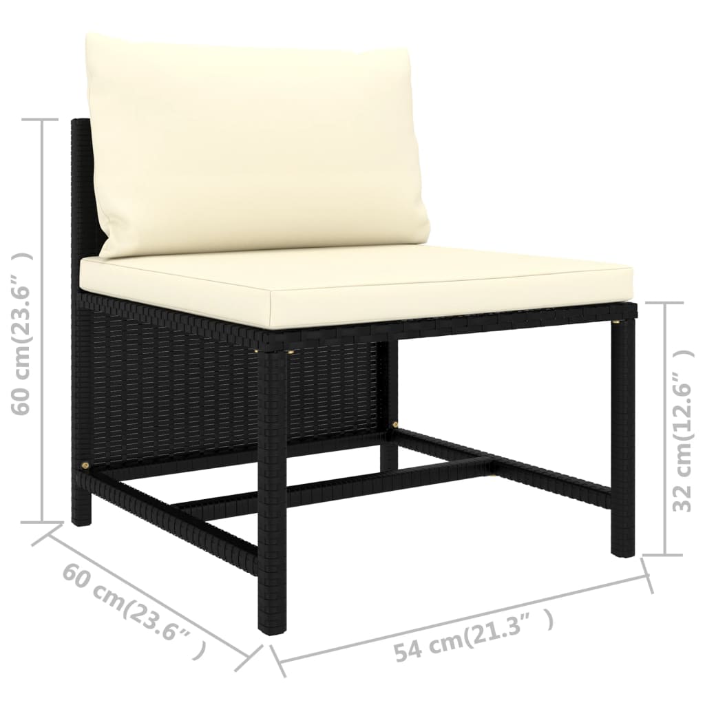vidaXL trīsvietīgs dārza dīvāns ar matračiem, melna PE rotangpalma