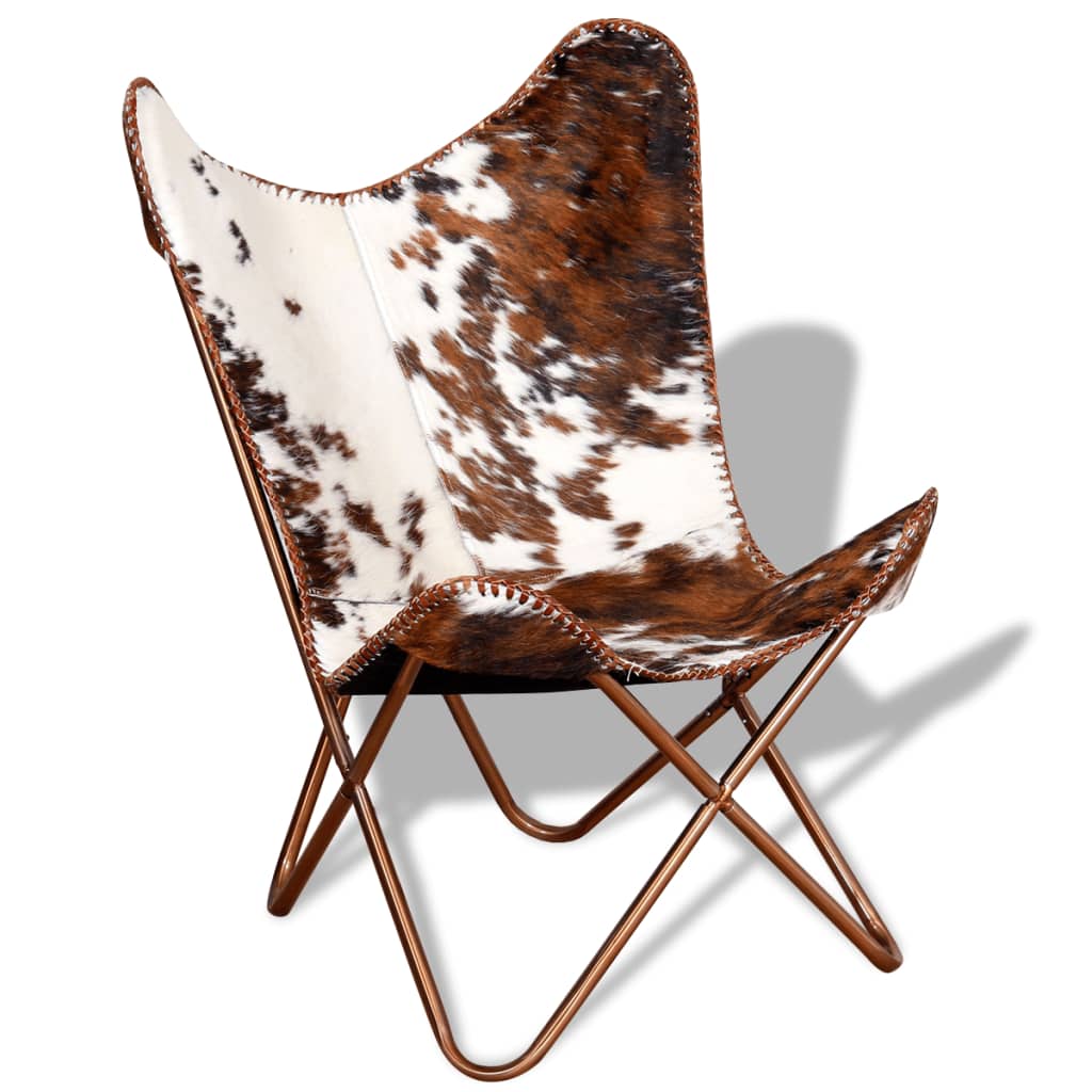 vidaXL tauriņa formas krēsls, brūns un balts, dabīga govs āda