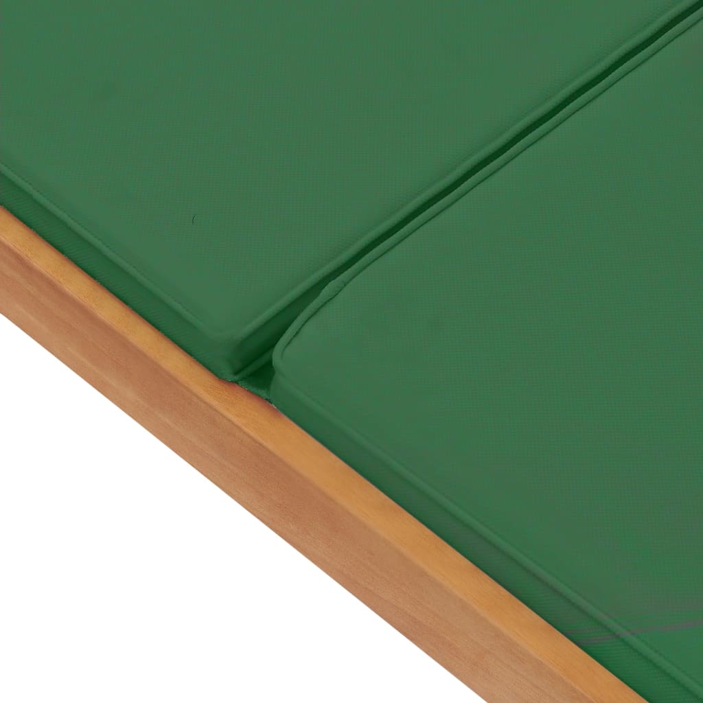 vidaXL sauļošanās zvilnis ar matraci, masīvs tīkkoks, zaļš