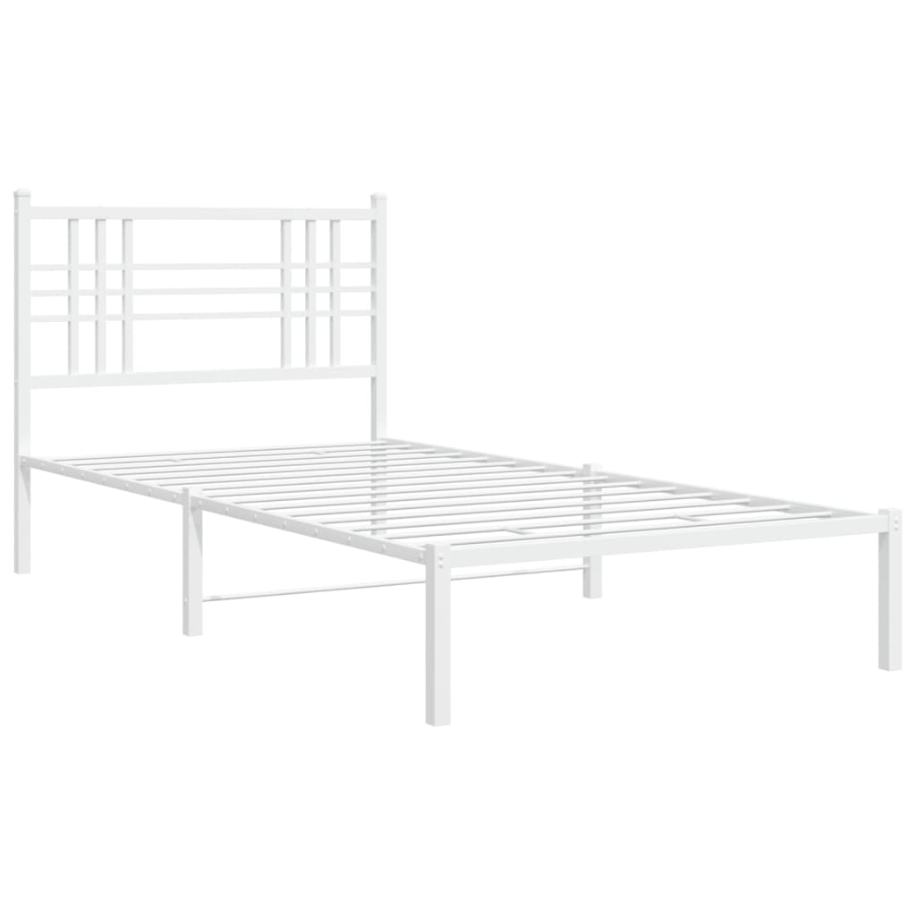 vidaXL gultas rāmis ar galvgali, balts metāls, 90x190 cm