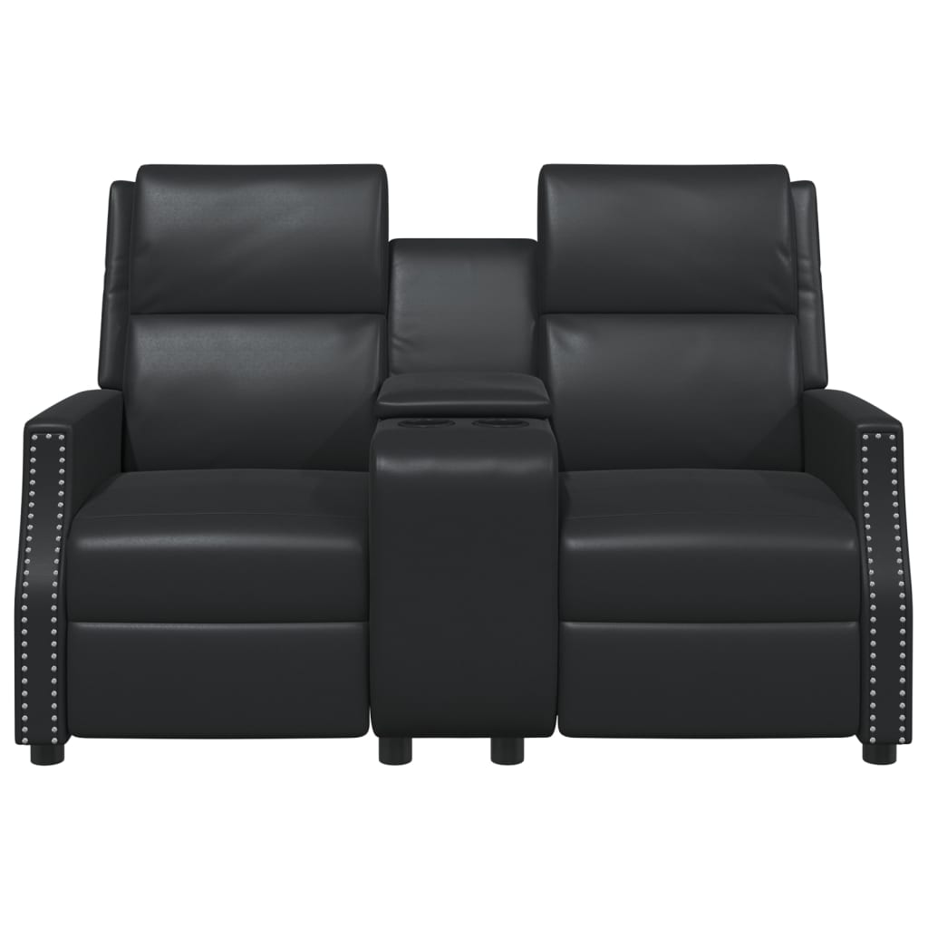 vidaXL divvietīgs masāžas krēsls ar glāžu turētāju, melna mākslīgā āda