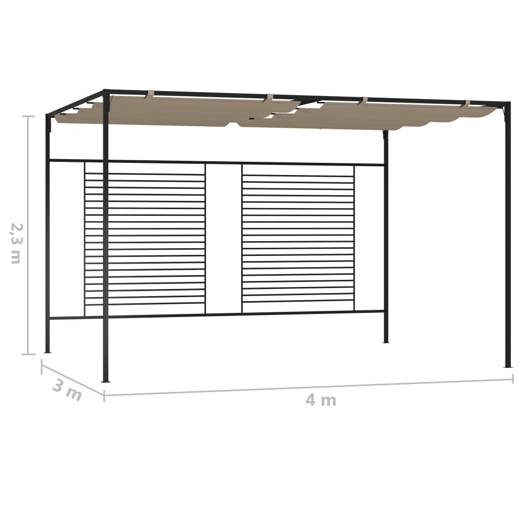 vidaXL dārza nojume ar izvelkamu jumtu, 3x4x2,3 m, brūna, 180 g/m²