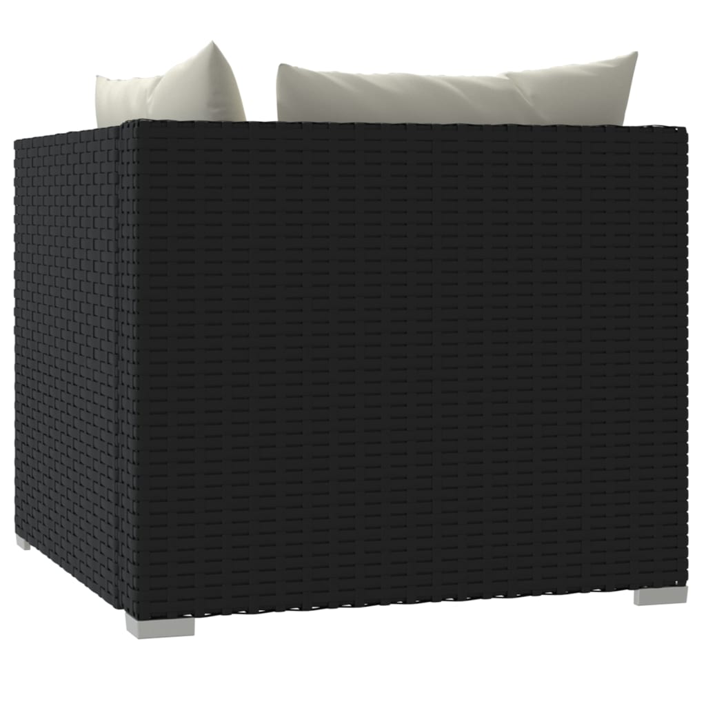 vidaXL divvietīgs dīvāns ar matračiem, melna PE rotangpalma