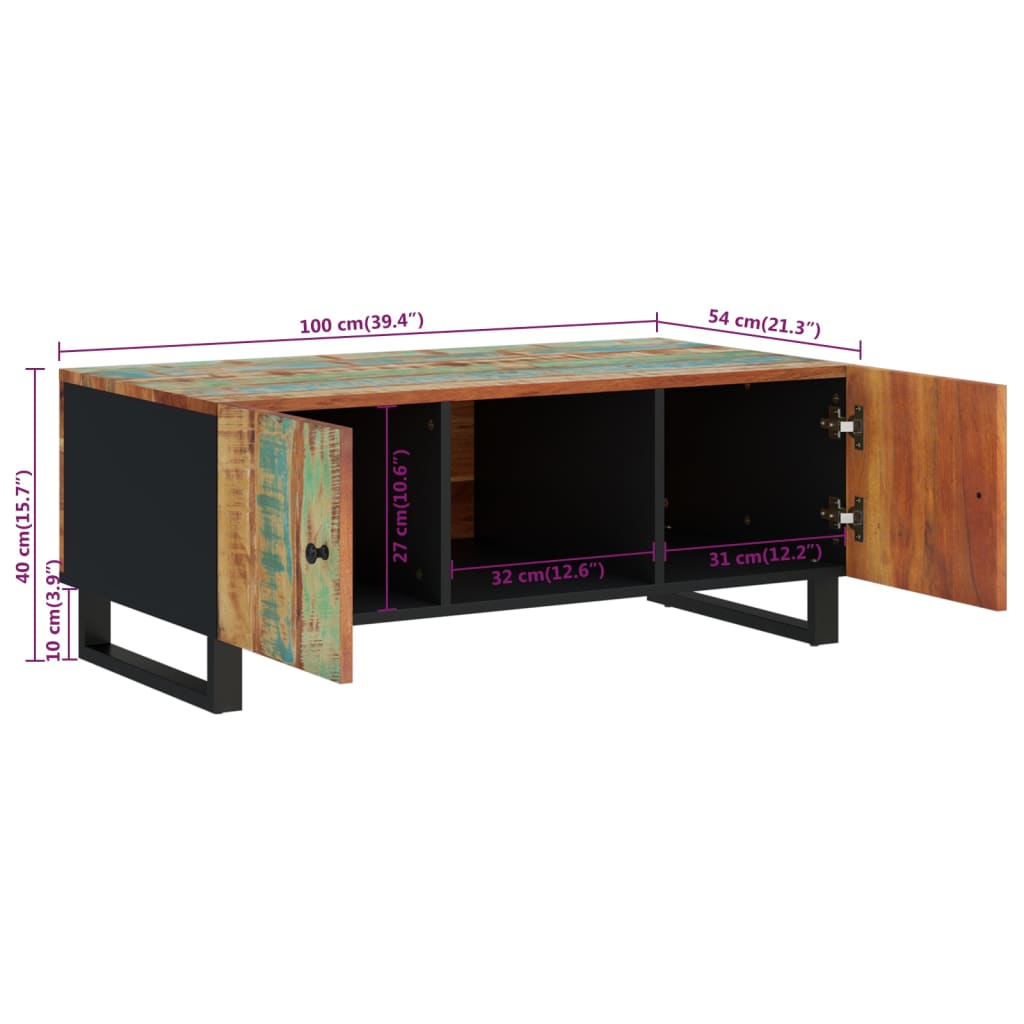 vidaXL kafijas galdiņš, 100x54x40 cm, masīvkoks, inženierijas koks