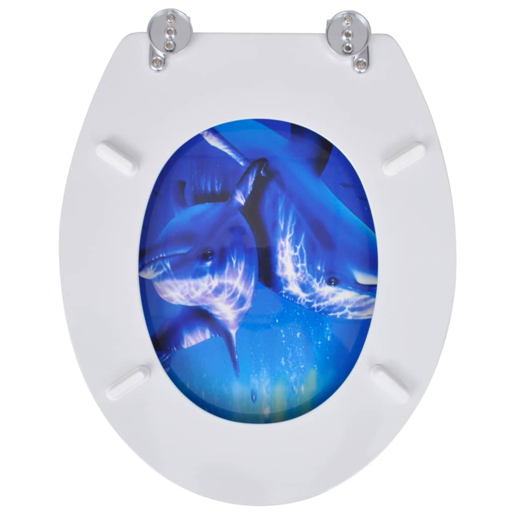 vidaXL tualetes poda sēdekļi ar vāku, 2 gab., MDF, dizains ar delfīnu