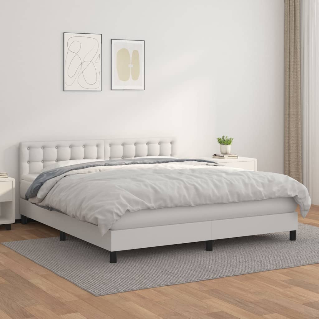 vidaXL atsperu gulta ar matraci, balta, 160x200 cm, mākslīgā āda