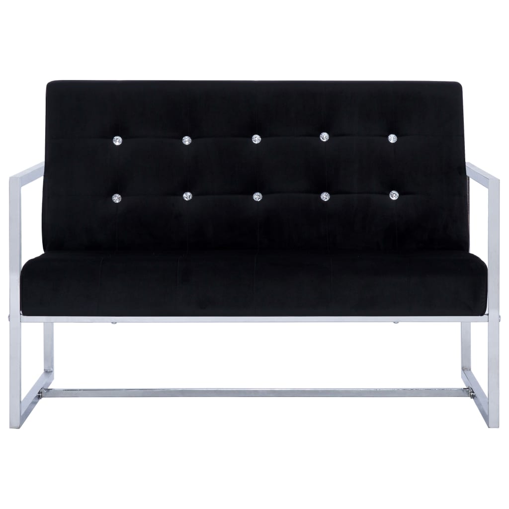 vidaXL divvietīgs dīvāns ar rokas balstiem, hromēts, melns samts