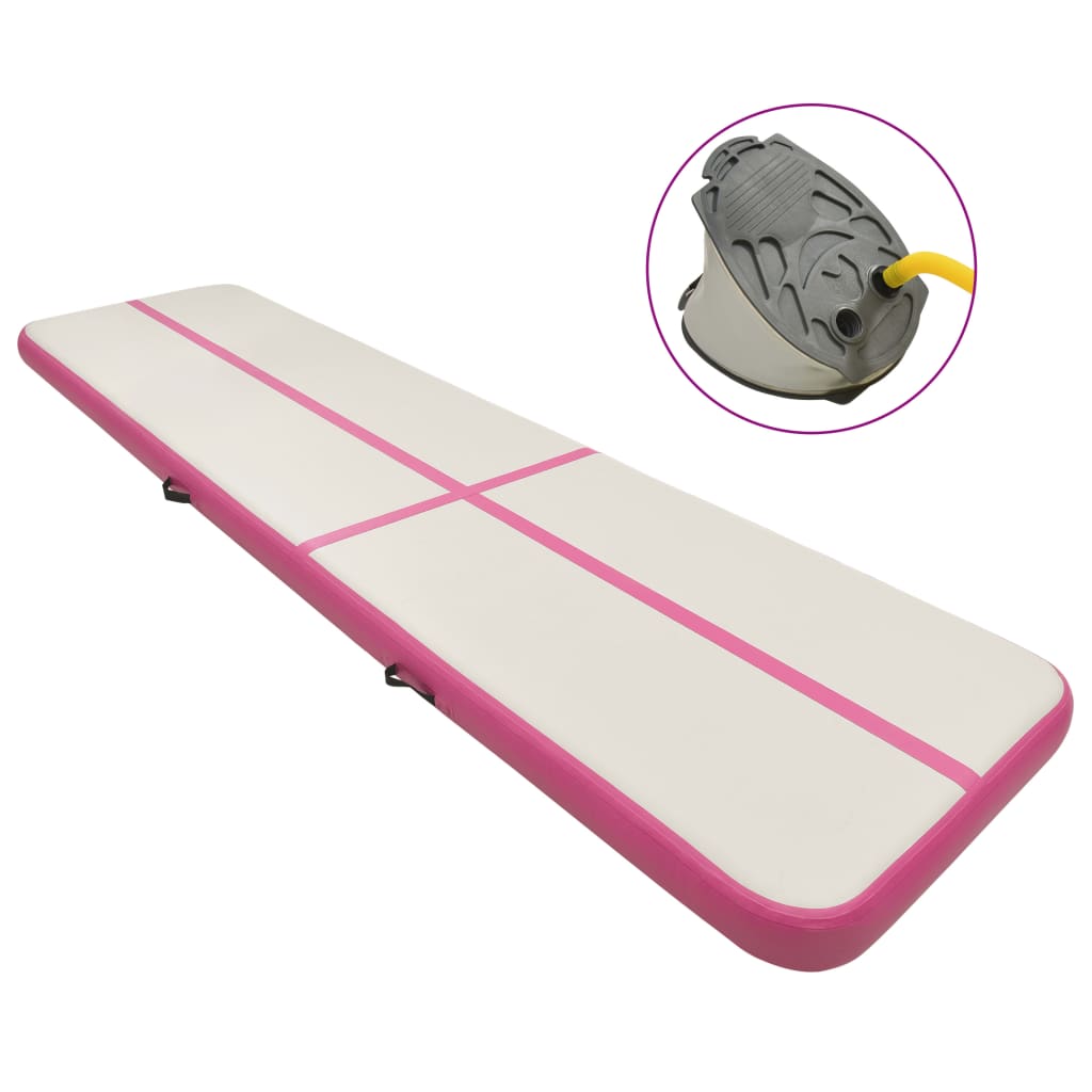 vidaXL piepūšams vingrošanas paklājs ar pumpi, 800x100x15 cm, rozā PVC