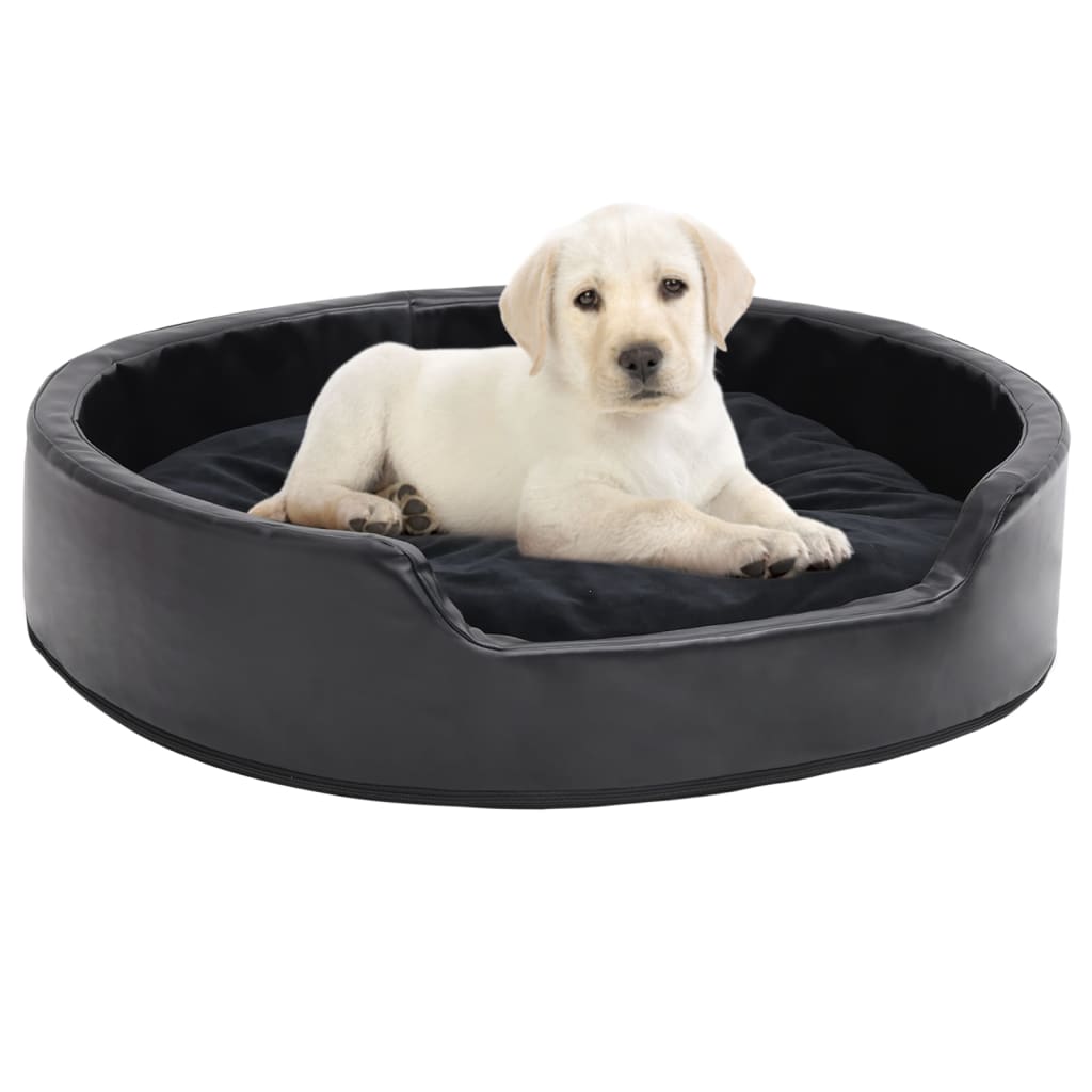 vidaXL suņu gulta, melna, 79x70x19 cm, plīšs, mākslīgā āda