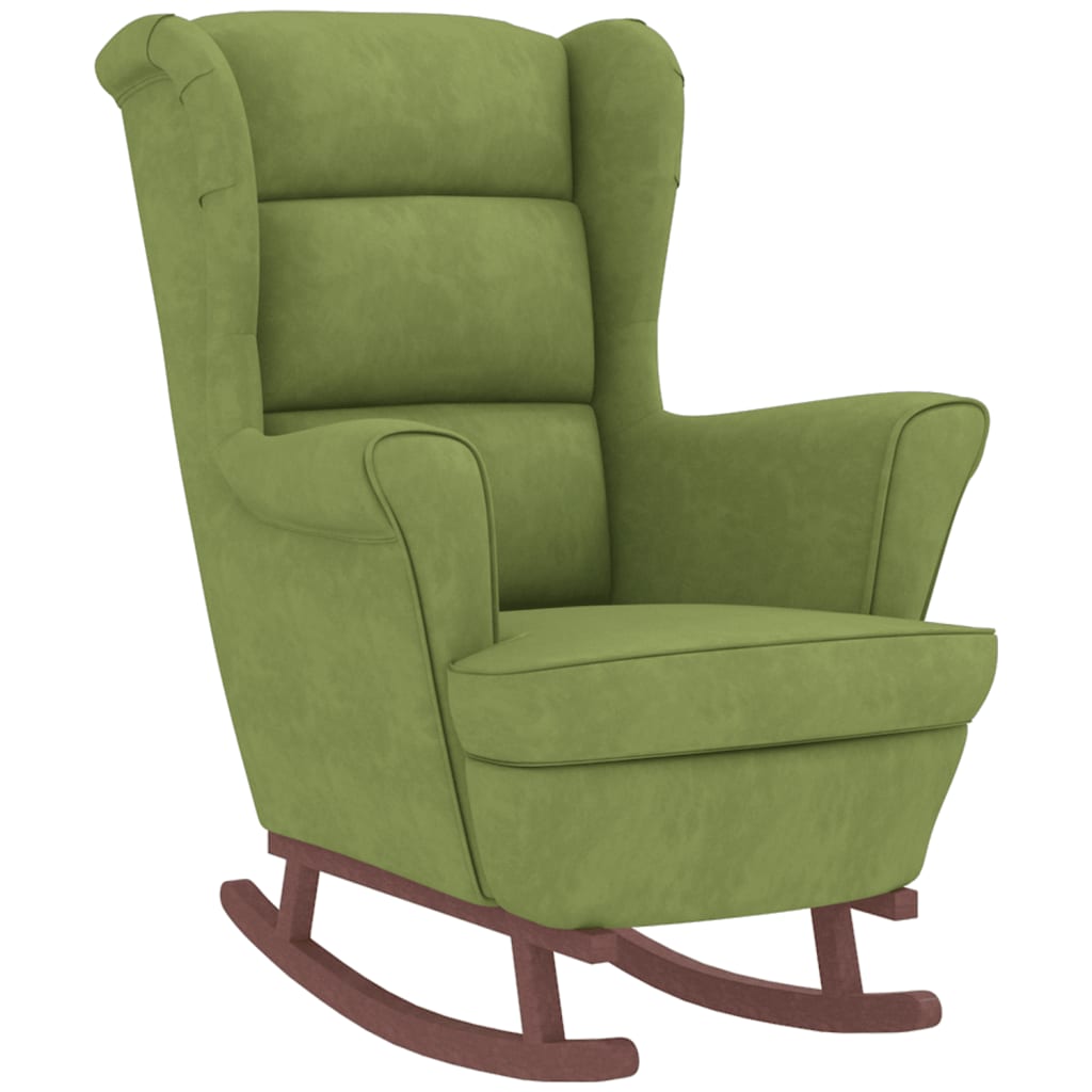 vidaXL šūpuļkrēsls ar kājsoliņu, koka kājas, gaiši zaļš samts