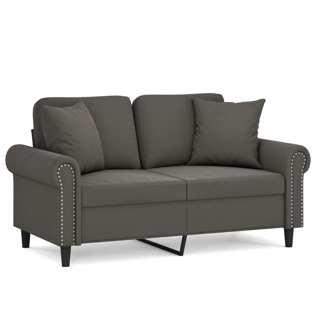 vidaXL divvietīgs dīvāns ar spilveniem, tumši pelēks, 120 cm, samts