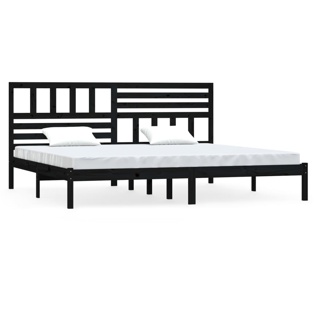 vidaXL gultas rāmis, melns, priedes masīvkoks, 200x200 cm