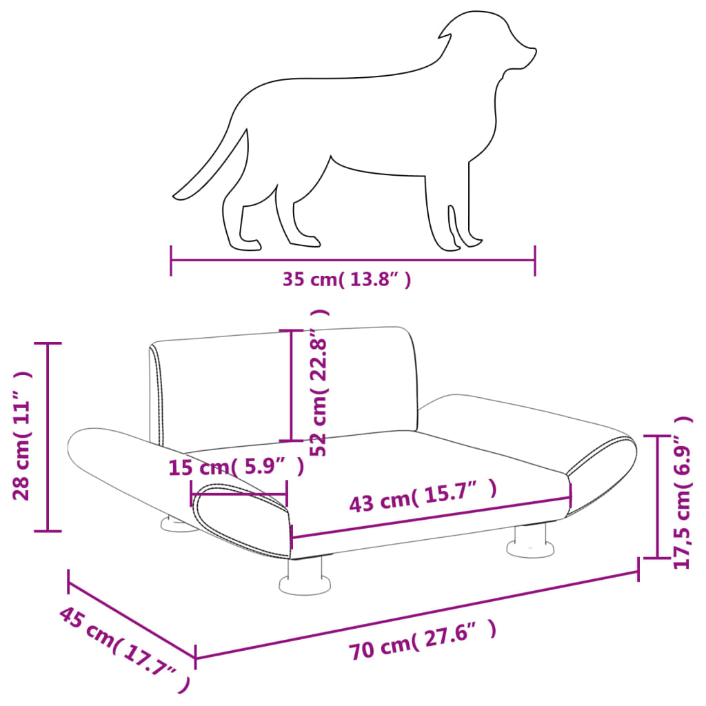 vidaXL gulta suņiem, gaiši pelēka, 70x45x28 cm, audums