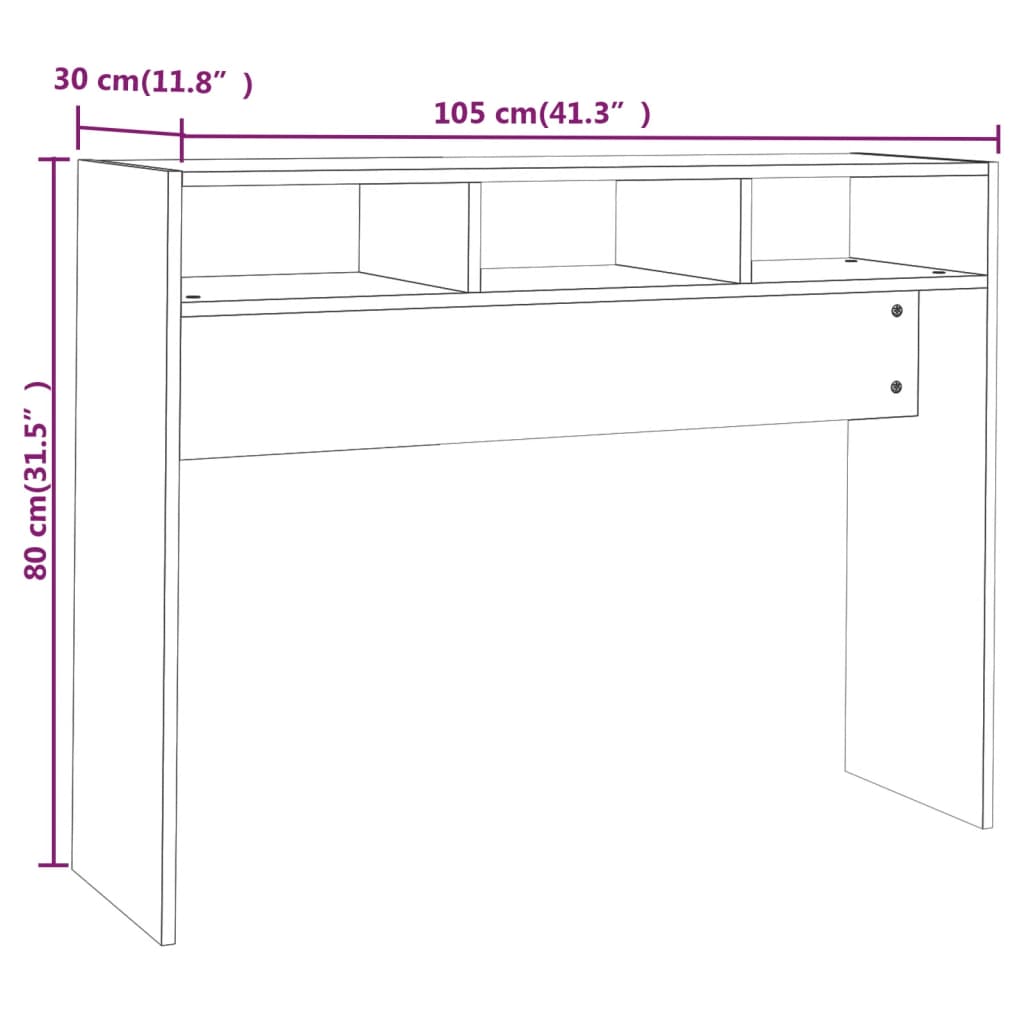 vidaXL konsoles galds, balts, 105x30x80 cm, skaidu plāksne