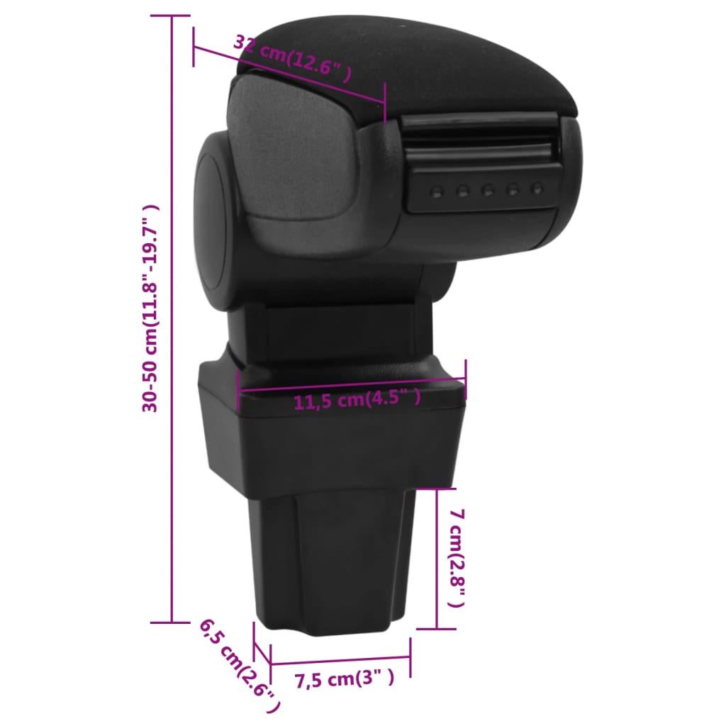 vidaXL automašīnas roku balsts, melns, 11,5x32x(30-50) cm, ABS