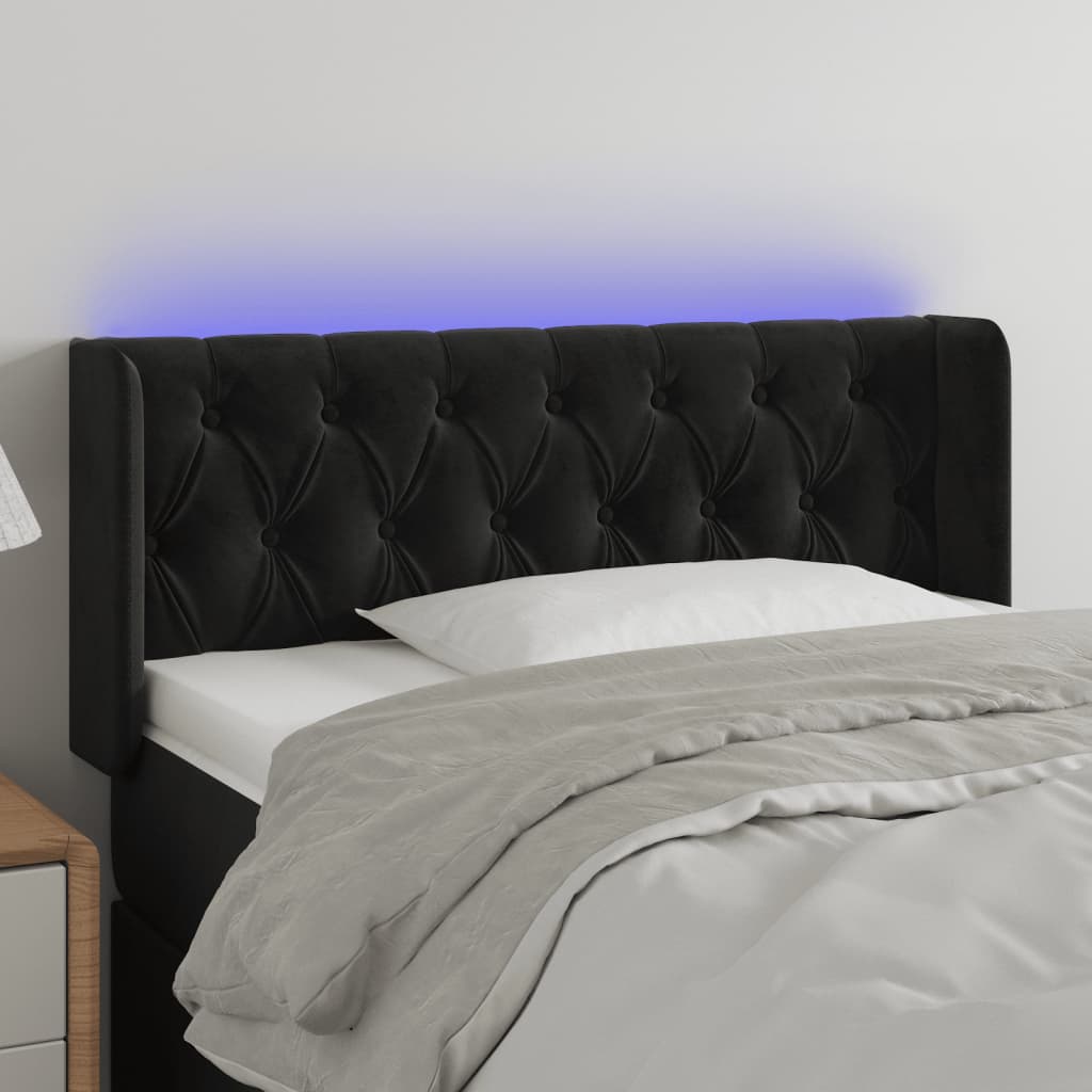 vidaXL gultas galvgalis ar LED, 103x16x78/88 cm, melns samts