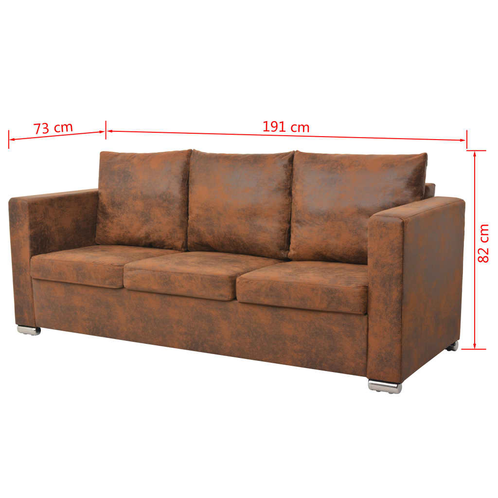 vidaXL dīvāns, trīsvietīgs, 191x73x82 cm, mākslīgā zamšāda