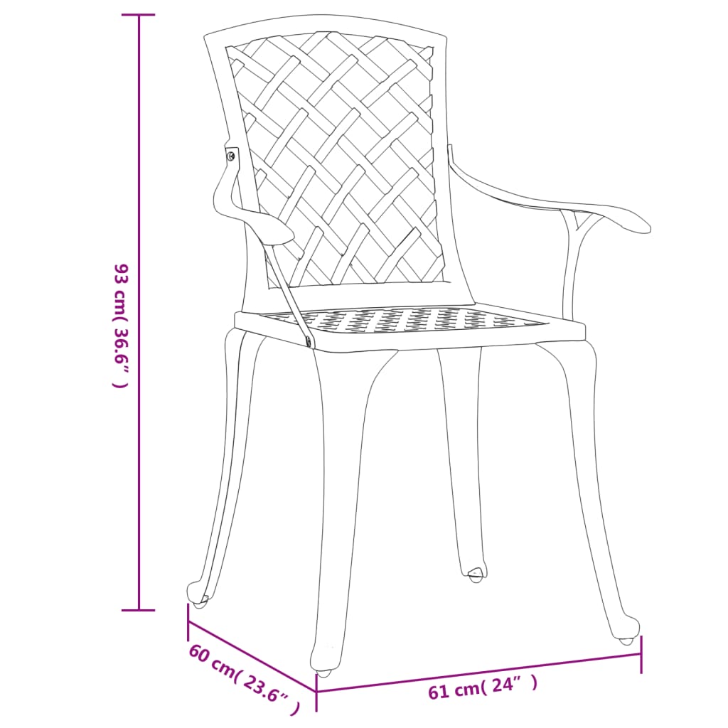 vidaXL dārza krēsli, 6 gab., liets alumīnijs, balti