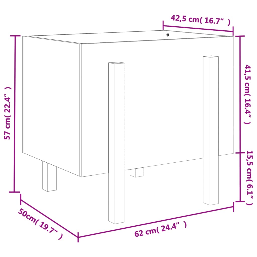 vidaXL dārza puķu kaste, 62x50x57 cm, priedes masīvkoks