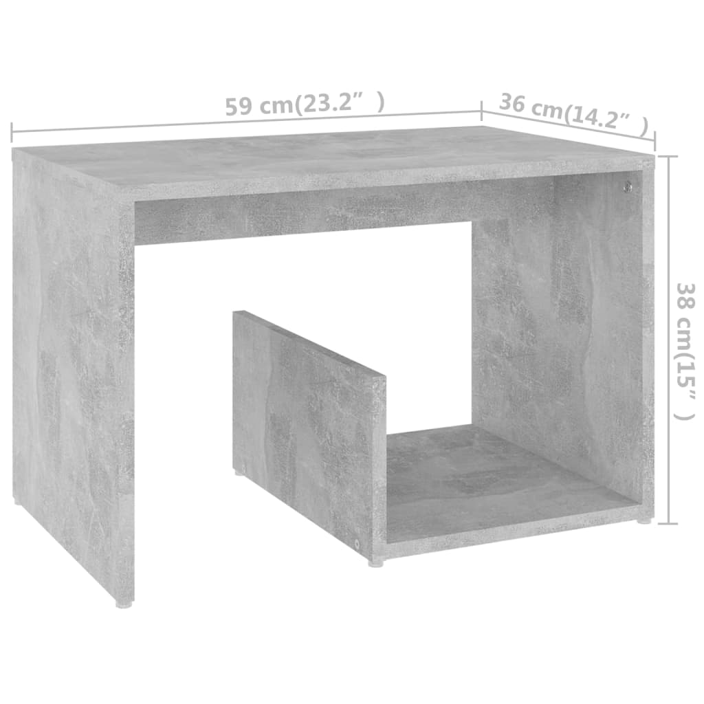 vidaXL galdiņš, betona pelēks, 59x36x38 cm, skaidu plāksne