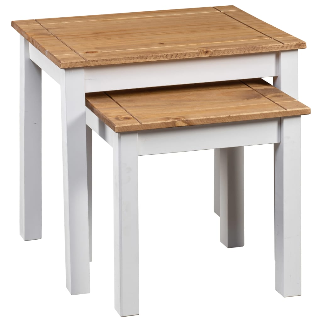 vidaXL sabīdāmi galdiņi, 2 gab., balti, priedes masīvkoks