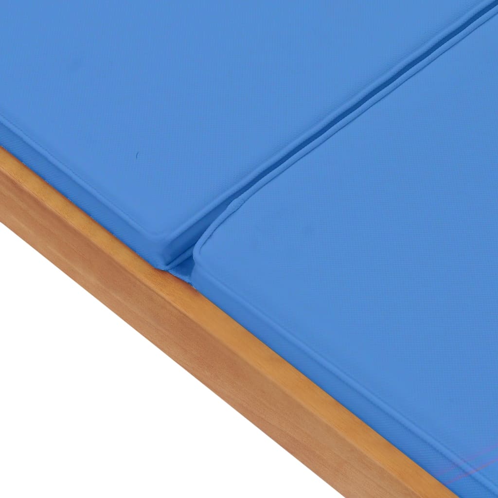 vidaXL sauļošanās zvilnis ar matraci, masīvs tīkkoks, zils